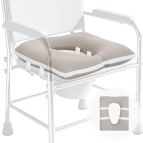 Blublu Park Aufblasbares Toilettensitzerhöhung Erwachsene, WC Sitzerhöhung mit Abnehmbarer Bezug, Toilettensitzerhöhung mit Fixierungsgurt für Senioren, Behinderte, Rollstuhl, Sitztoilette(Grau)