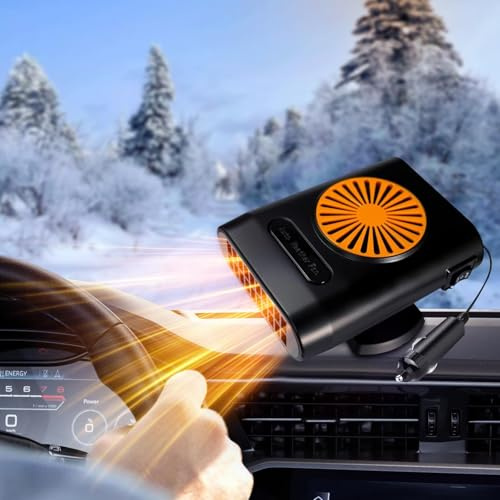 Jaaduem 200W Car Heater Defroster, 12V Car Heater Windshield Defroster with Defrost Defogger with Plug-in Cigarette Lighter, 2 in 1 Fast Heating & Cooling Automobile Heater Fan for All Cars