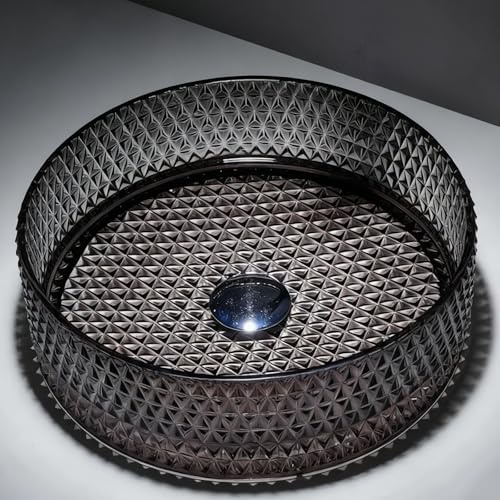 ZYCDP Glas Waschbecken Bad Rund Aufsatzwaschtisch Ohne Hahnloch 360 X 360 X 112 mm Schwarz