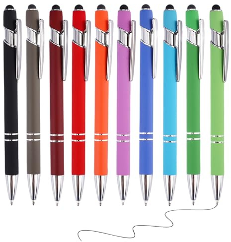 10 Piezas Bolígrafos Táctiles, 2 en 1 Universal Bolígrafos de Plástico, Retráctil Lápices Capacitivos, Duraderos Retráctiles de Clic con Lápiz Táctil, Multicolor, para Tabletas, Oficina, Escuela