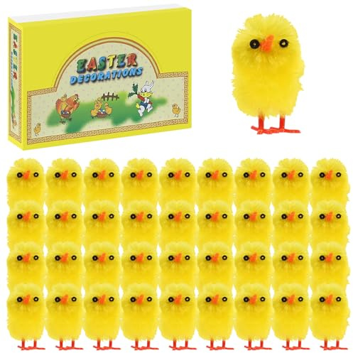 SUPERFA 60 Pcs Mini Easter Chicks, Fluffy Yellow Chenille Chicks for Bonnet Making, Cute Small Birds for Arts and Crafts, Spring Party Favours, Cake Toppers and Home Decoration