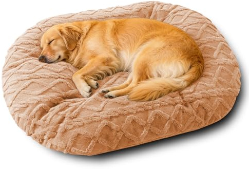 Rr tianshi Ovales Hundekissen, extra groß, waschbar, bequem, beruhigendes Hundebett mit abnehmbarem Plüschbezug, warme Matratze, Kissen für Innen, Katzen, Hunde, Anti-Angst (Braun, M)