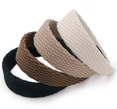 DRESHOW Haarreifen Damen Mädchen 4 Stück Modisch Niedlich Geflochtenes Gestricktes Haarband Einfarbig Rutschfest Haarschmuck für Damen und Mädchen Alltag