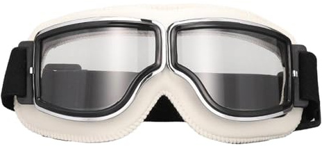 Générique Vintage Motorradbrille, Leder und Chrom, Airsoft, Fliegerhelm, staubdicht, mit verstellbaren Riemen, belüftete Linse, Anti-Kollisio