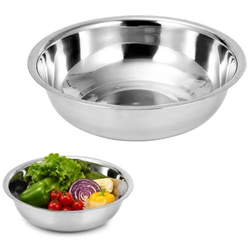 Milisten Bassine en Acier Inoxydable 32 cm, Bol à Mélanger Épaisseur 0.8 mm, Récipient Métallique Polyvalent pour Laver Légumes et Préparer Salades
