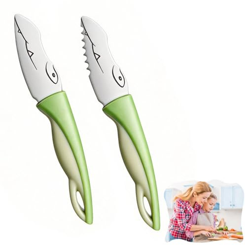 DealKits Set di Coltelli da Cucina per Bambini dai 2 Anni, 2 Coltelli Sicuri per Tagliare Frutta e Verdura, Punte Arrotondate, Utensili Montessori in Acciaio Inossidabile per Piccoli Chef (Verde)