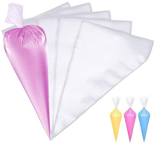 kuou 100 Pcs Disposable Piping Bags, Medium Icing Bags Plastic Pastry Bags, Clear Piping Bag for Cake Cupcake Dessert Cookies Decoration