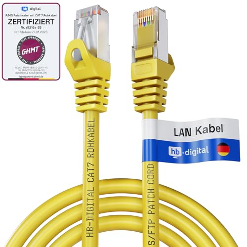 HB-DIGITAL 1 m Câble Ethernet LAN CAT 7 S/FTP PiMF LSZH AWG26 Câble Réseau avec Connecteurs RJ45 CAT 6A 10 Gbits/s 600 MHz Idéal pour Panneau de Brassage Serveurs PC Laptop Smart TV DSL Jaune
