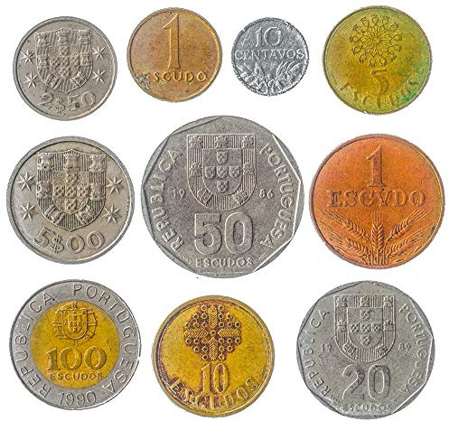 10 Old Coins From Portugal. Collectible Coins Portuguese Escudos Centavos 1969-2001. Perfect Choice For Your Coin Bank, Coin Holders And Coin Album
