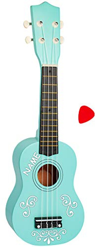 alles-meine.de GmbH Kinder - Gitarre/Ukulele - aus Holz - Motiv & Farbwahl - türkis blau & Ranken weiß - inkl. Name - hochwertige Konzertgitarre - 55 cm - Klassik - akustische ..