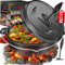 KESSER® Dutch Oven Set BBQ 9 litres, Marmite à feu avec Pieds, Casserole en Fonte avec Anse pour soulever Le Couvercle et Fente pour Le thermomètre, marmite de Cuisson