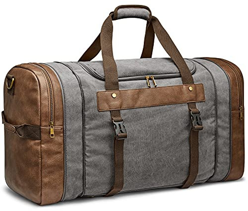 S-ZONE 65L Reisetasche Übergröße Canvas Weekender Tasche Duffle Bag Reise Übernachtung Handgepäck mit Schuhfach