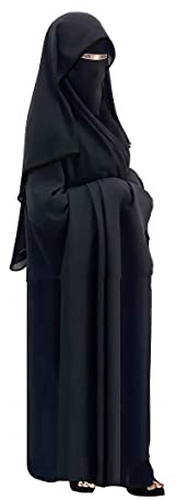 Saudi-Chiffon, erstklassige Qualität, lang, Saudi-Niqab, Burqa, Hijab, Gesichtsbedeckung, Schleier, Islamischer Jilbab (schwarz x schwarzer Satin), Einheitsgröße