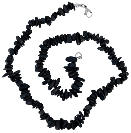 Taddart Minerals – Schwarze Splitter Halskette aus dem natürlichen Edelstein Schungit mit 45 cm Länge – handgefertigt