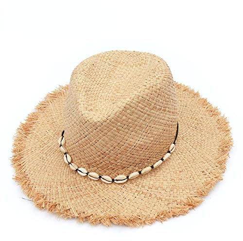 N/A/A Sombreros de Panamá de las mujeres de la manera con concha natural de la concha de la rafia del sombrero de playa de la paja del verano del visera del sol gorras al por