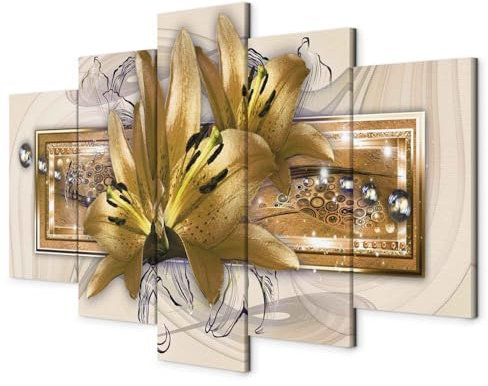 murando - Wandbilder XXL Blumen Lilien 150x75cm 5 tlg - Wand Deko Leinwand Bilder Groß Wanddeko Wohnzimmer Schlafzimmer Kunstdrucke - b-C-0375-b-o