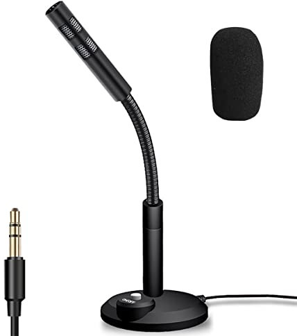 Tiardey avec support pour PC Microphone stéréo,ordinateur portable.Idéal pour le streaming,le chat,l'enregistrement,la conférence téléphonique,prise 3,5 mm - Noir