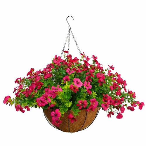 Bo Wawa Home Decoration Silk Fabric Fake Flowers DIY Chain Hanging Basket Parlor Garden Wedding Ornaments Cute Pink Artificial Flower Eucalyptus Magnolia (Pink- Big basket)