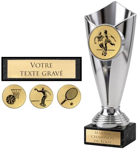 KDO MAGIC – Personalisierbarer Pokal – Individuell gestaltbarer Becher mit Gravur – zu Weihnachten, zum Ruhestand oder für sportliche Veranstaltungen – Gold/Bronze/Silber (Silber, Fußball)