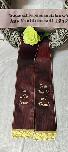 Trauerschleife Grabschleife Kranzschleife bedruckt nach Wunsch (100 mm für Strauß o. kl. Gesteck, rubinrot)