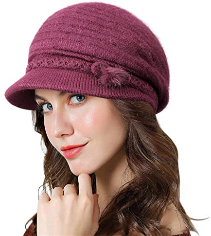 Genfien Barette für Damen Brim Cap Newsboy Cap Baskenmütze One Size | Dickes Fleece,Gefüttert,Retro,Lässige,Häkelmode,Gestrickte,Strickmütze,Leichte,Winter