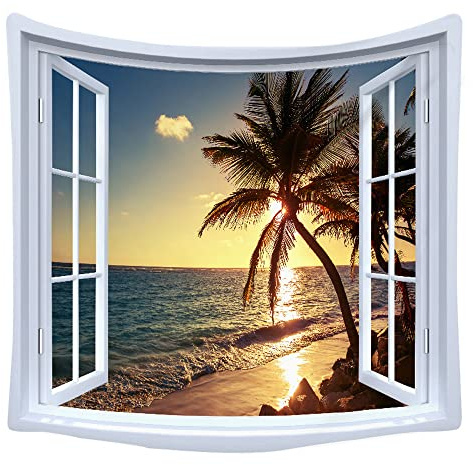 WANLIAN Tapiz de pared de paisaje, tapiz de bosque natural, tapiz de montaña, para decoración de interiores y exteriores, 59 pulgadas de ancho x 59 pulgadas de largo (amarillo coco)