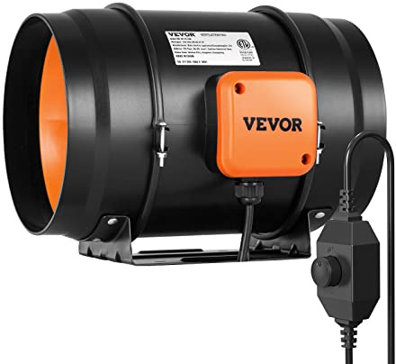 VEVOR Ventola per Condotto in Linea 303 x 235 x 280 mm Ventola di Scarico Silenziosa con Regolatore Velocità Variabile, Motore CA, per Booster Raffreddamento, Tende Coltivazione, Coltura idroponica