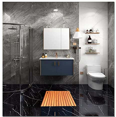 Natürliche Holzduschmatte, Bambusmatte, Badematte aus Holz, Bambus, rutschfeste, wasserdichte Badezimmer-Bodenmatte für drinnen und draußen, anpassbar, 80 x 90 cm/31 x 36 Zoll (60 x 60 cm/24 x 24 Zo