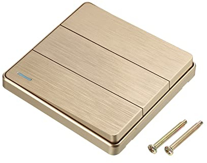 sourcing map Interruptor de luz para pared, interruptor basculante, botón de encendido/apagado, 3 bandas, 1 vía, tono dorado, 250 V, 10 A, 86 mm x 86 mm