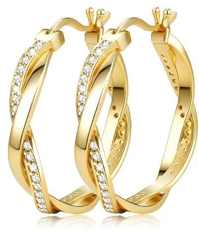 MILACOLATO Ohrringe Silber 925 für Damen Creolen | Twisted Creolen Klein Mittel Groß, Gold, Sparkly Cubic Zirkonia, Leichtgewicht, Mode, Hypoallergen