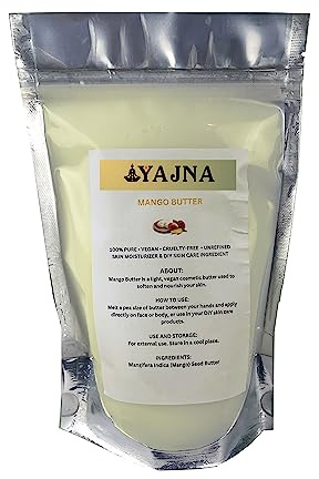 Yajna Beurre de mangue brut bio pur, hydratant naturel non raffiné pour le visage, le corps, les cheveux, crèmes, baumes, lotions, savons adoucit les peaux sèches et dures, 115 g, blanc ivoire