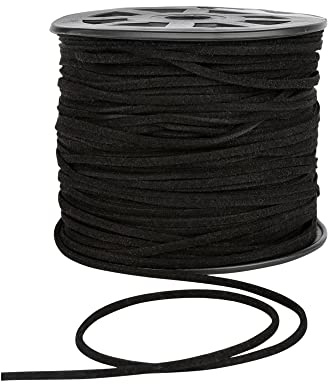 Discount Fabrics LTD 4mm Suede Cord - Macrame Cord for Jewellery Making, Necklace, Bracelet, Beading Thread, DIY Crafts - Faux Leather Gift Wrapping String (Black, 5m)