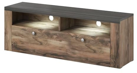 PRICE FACTORY just for you Meuble TV 140cm Collection Santiago. Couleur Noyer et Noir Effet Bois. 1 Porte
