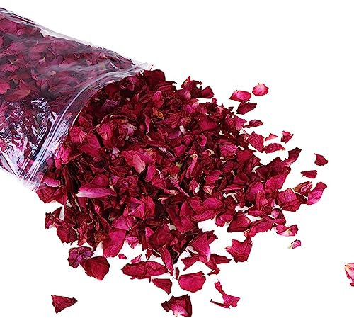 XPEX 100g-Pétales de Rose Séchées Naturelles Véritables Fleurs Rouges Séchées pour Le Bain des Pieds, Le Bain, Le Spa, Le Mariage, Les Confettis pour La Maison, Les Loisirs Créatifs