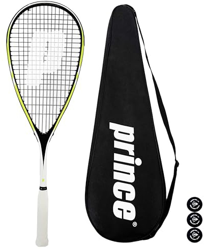 Prince Team Rebel 450 Squashschläger, volle Länge, schützende Squashschlägerhülle & 3 Squashbälle