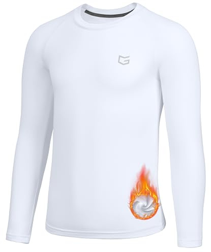G Gradual Youth Boys Compression Thermal Shirt Long Sleeve Fleece Undershirt for Boy Football Baseball Soccer Base Layer(White,XL)