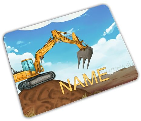 Vesperbrettchen personalisiert mit Name, Bagger | Frühstücksbrettchen, Brotzeitbrettchen, Schneidebrettchen, mit Motiv, für Kinder