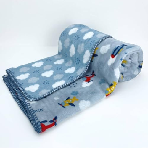 baby idea - Copertina Neonato Invernale Di Alta Qualità Calda e Morbida Con Profilo Ricamato a Mano Copertina Lettino Made In Italy (135 X 110, Aereoplano)