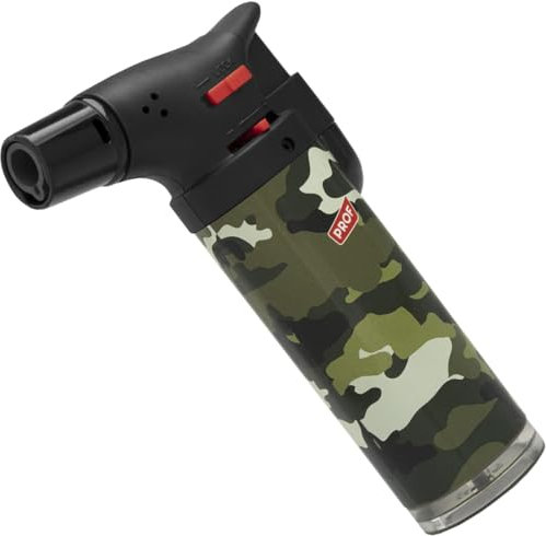 DISPAU Soplete De Cocina Militar, Profesional Antorcha Butano Encendedor Mechero, Recargable, con Bloqueo de Seguridad & Llama Ajustable para barbacóa Crema Cámping (Gas precargado) (1ud)