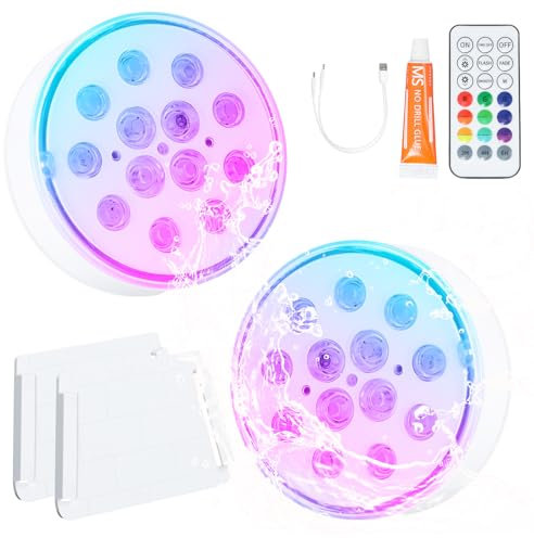 Litinliv 2PCS Rechargeable Submersible LED Lights, 16 Colors RGB 13-LED Waterproof Underwater Light, Waterproof Pool Lights, LED Base for Vase Base, Aquarium Lighting, Pond Light, Fish Tank Light