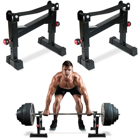 SYNTECSO Deadlift Jack Barbell Stand - Heavy Duty Barbell Jack Deadlift - Adjustable Deadlift Platform for Home Gym Weightlifting Easily Load 880 Lbs
