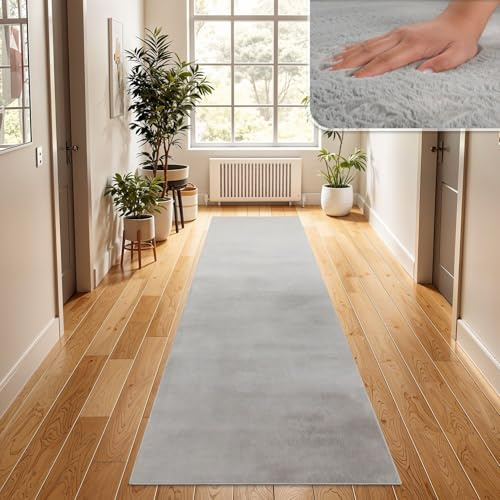 TT Home Wohnzimmer Teppich Hochflor Langflor Kunstfell Weich Modern Unifarben Flauschig, Farbe: Grau, Größe:100x200 cm