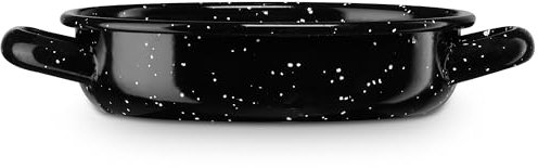 briebe Mini Casseruola bassa induzione 14 cm, Casseruola Singola 0,4 L Fontana Acciaio smaltato vetrificato Apta, Piano cottura, Gas, Forno, Ristoranti/Casa, Sollevante, Nero Maculato