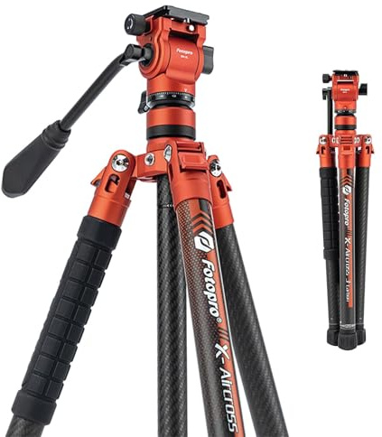 Fotopro X-Aircross 3 Video - Trípode Ligero para cámara de Viaje de 62 Pulgadas con Cabezal de Fluido de 2,35 Libras, trípode de Fibra de Carbono para cámara DSLR