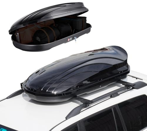 VEVOR Coffre de Toit 340 L, Porte-Bagages de Toit Coque Rigide en ABS, avec Ouverture Double-Face 2 Sangles Renforcées, Aérodynamique, pour la Plupart des Barres Transversales, Voiture, SUV, Noir