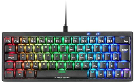 Mars Gaming MKMINIPRO, Teclado Mecánico Ultra-Compacto 60%, Switches Mecánicos Hot-Swappable, Iluminación RGB Chroma, Teclado Gaming Antighosting, Multiplataforma, Switch Marrón, Francés, Negro