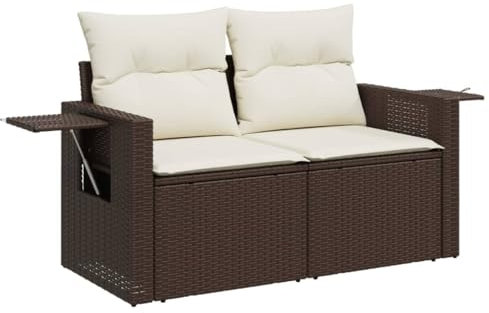 HETFTJN Mini Lounge Sofas & Couches Garden Sofas Lounge Sessel Outdoor - Gartensofa mit Kissen 2-Sitzer Braun Poly Rattan für Garten Schwimmbad Terrasse Speisesaal