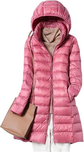 Piumino Caldo di Media Lunghezza da Donna Piumino Leggero a Maniche Lunghe con Cappuccio Rimovibile Sottile alla Moda Invernale