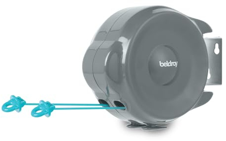 Beldray Retractable Clothesline – 30 Metre Drying Space, Anti-Slack Hook, Pivoting Wall Bracket, Multidirectional Washing Line, Space-Saving, Taut and Secure, LA035822FEU7