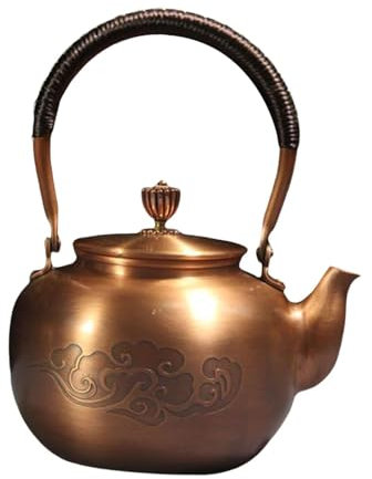 perfk Copper Teapot Boiling Water Pot Handmade Vintage Large Capacity Hot Water Kettle Copper Kettle for Restaurant Office Coffee, Clouds Pattern